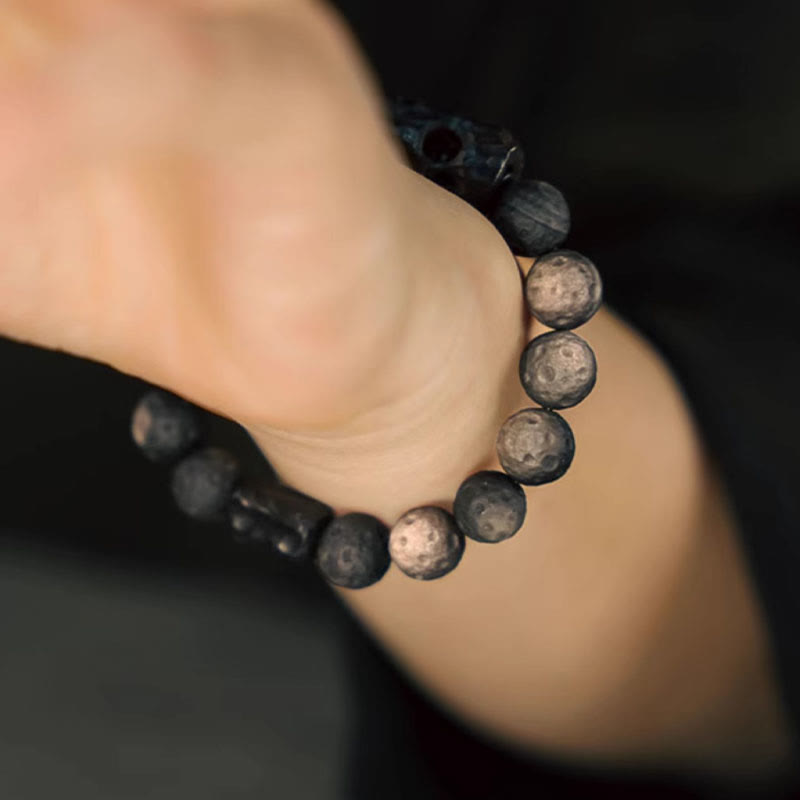 Buddha Stones Silver Sheen Obsidian Ebony Wood Soothing Bracelet - image 5