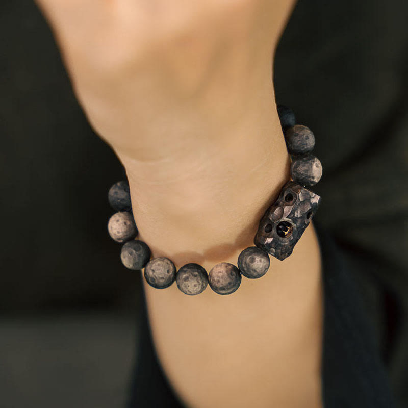 Buddha Stones Silver Sheen Obsidian Ebony Wood Soothing Bracelet - image 3