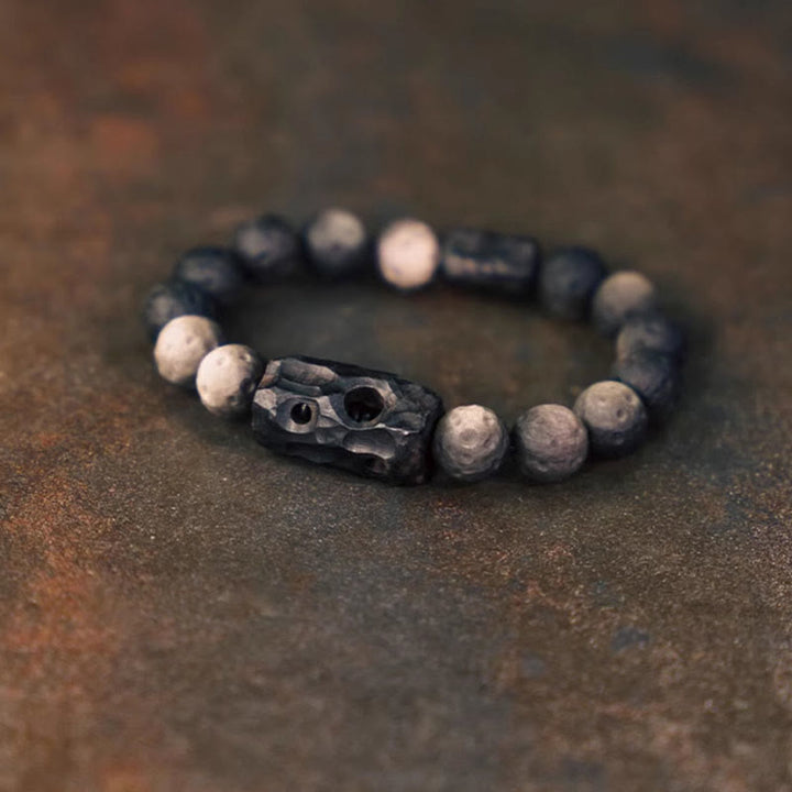 Buddha Stones Silver Sheen Obsidian Ebony Wood Soothing Bracelet - image 0