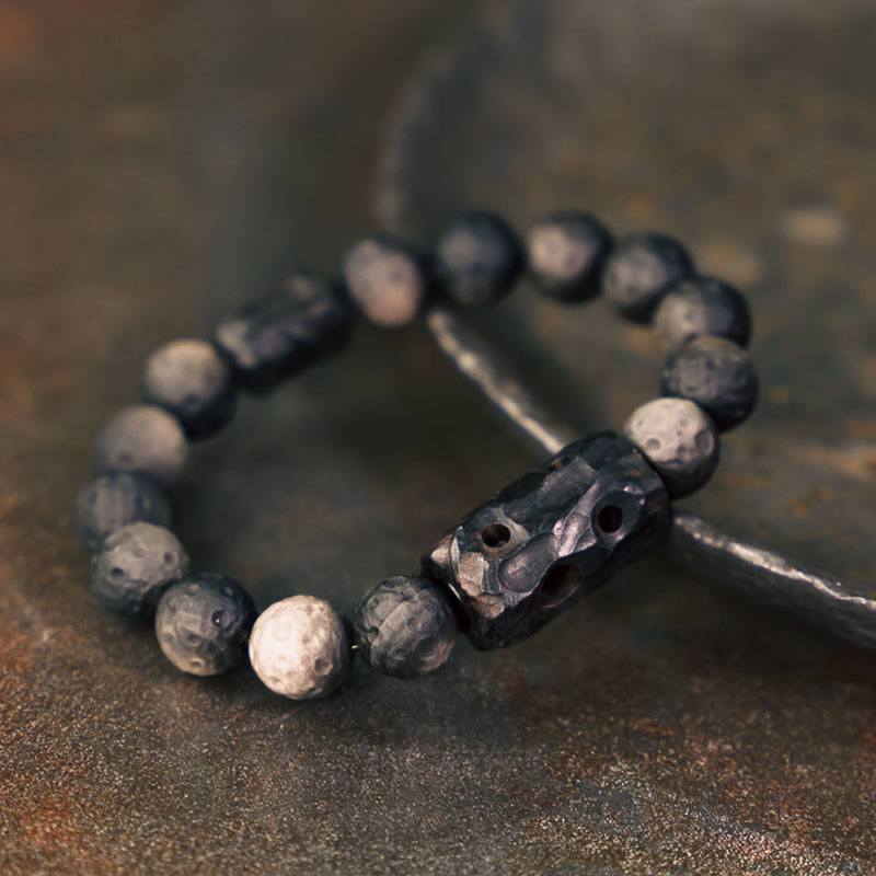 Buddha Stones Silver Sheen Obsidian Ebony Wood Soothing Bracelet - image 1