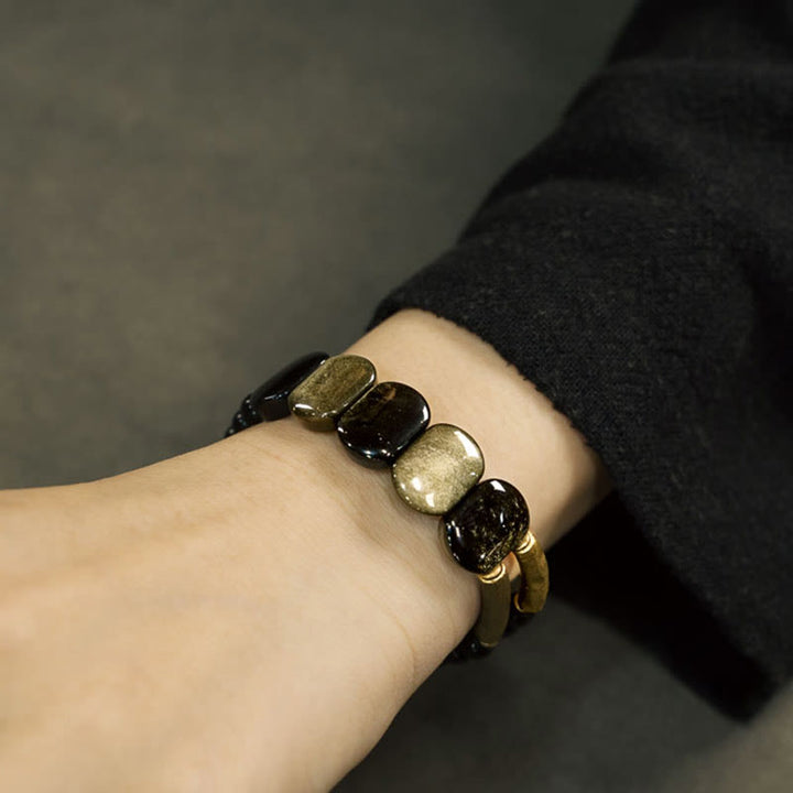Buddha Stones Black Obsidian Gold Sheen Obsidian Strengthen Bracelet - image 4