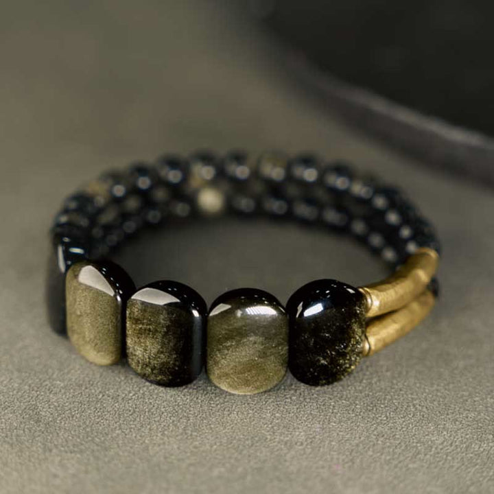 Buddha Stones Black Obsidian Gold Sheen Obsidian Strengthen Bracelet - image 3
