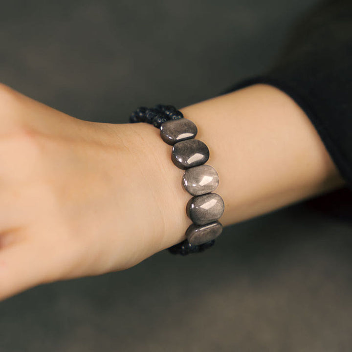 Buddha Stones Natural Silver Sheen Obsidian Lava Rock Communication Bracelet - image 5