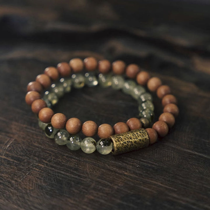 Buddha Stones Green Rutilated Quartz Natural Sandalwood Purification Bracelet - image 1