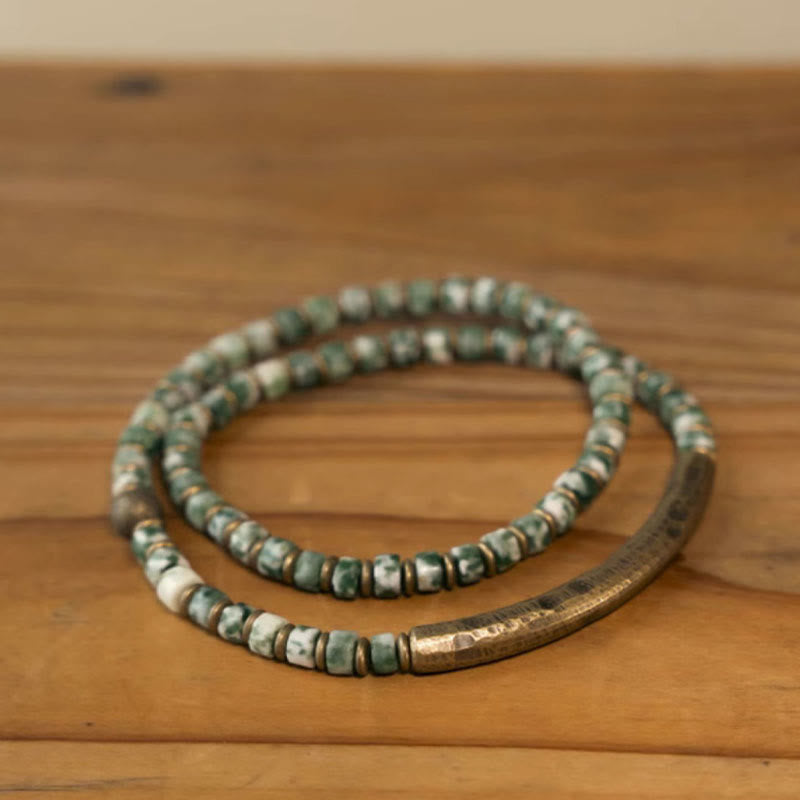 Buddha Stones Sodalite Picture Jasper Green Point Stone Harmony Wisdom Bracelet - Green Point Stone - 18cm fit for Wrist Circumference 17-17.5cm - image 8