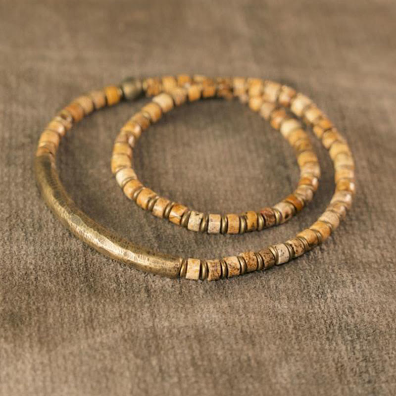 Buddha Stones Sodalite Picture Jasper Green Point Stone Harmony Wisdom Bracelet - Picture Jasper - 18cm fit for Wrist Circumference 17-17.5cm - image 0