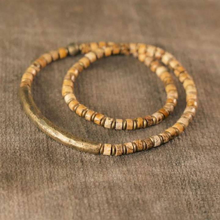 Buddha Stones Sodalite Picture Jasper Green Point Stone Harmony Wisdom Bracelet - Picture Jasper - 18cm fit for Wrist Circumference 17-17.5cm - image 0