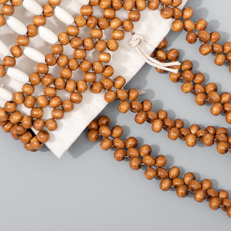 Buddha Stones Hand-woven Bucket Portable Wooden Beads Handbag - image 3