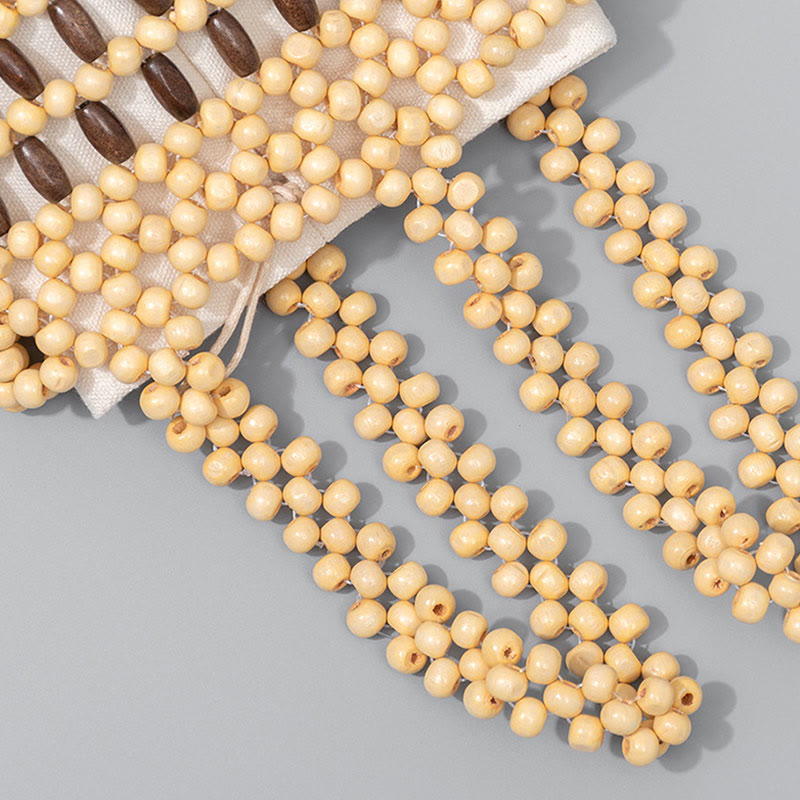 Buddha Stones Hand-woven Bucket Portable Wooden Beads Handbag - image 11