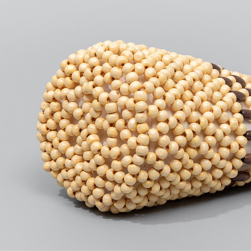 Buddha Stones Hand-woven Bucket Portable Wooden Beads Handbag - image 10