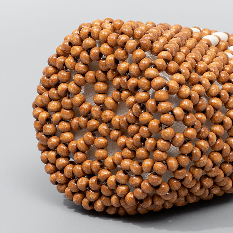 Buddha Stones Hand-woven Bucket Portable Wooden Beads Handbag - image 2