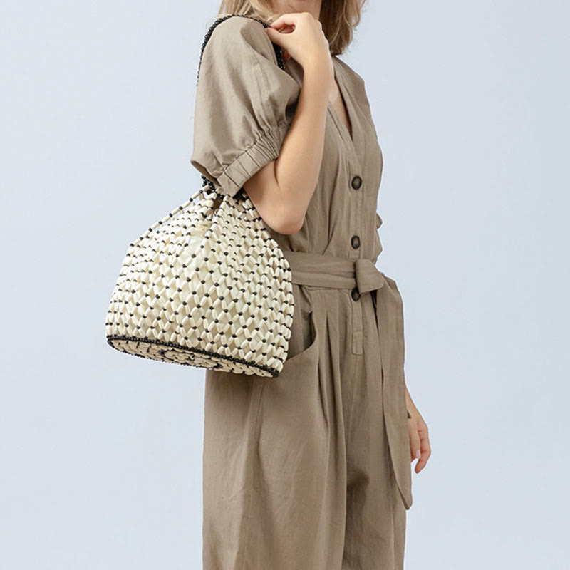 Buddha Stones Hand-woven Wooden Beads Shoulder Bag Handbags - image 4