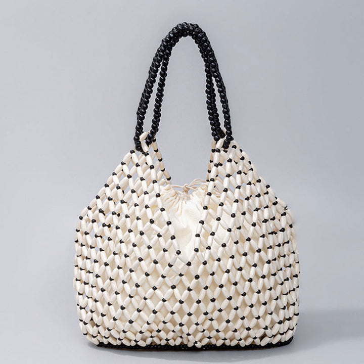 Buddha Stones Hand-woven Wooden Beads Shoulder Bag Handbags - White 27*12*29cm - image 2