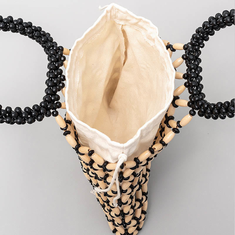 Buddha Stones Hand-woven Lozenge Wooden Beads Handbag - image 3