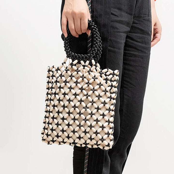 Buddha Stones Hand-woven Lozenge Wooden Beads Handbag - image 8