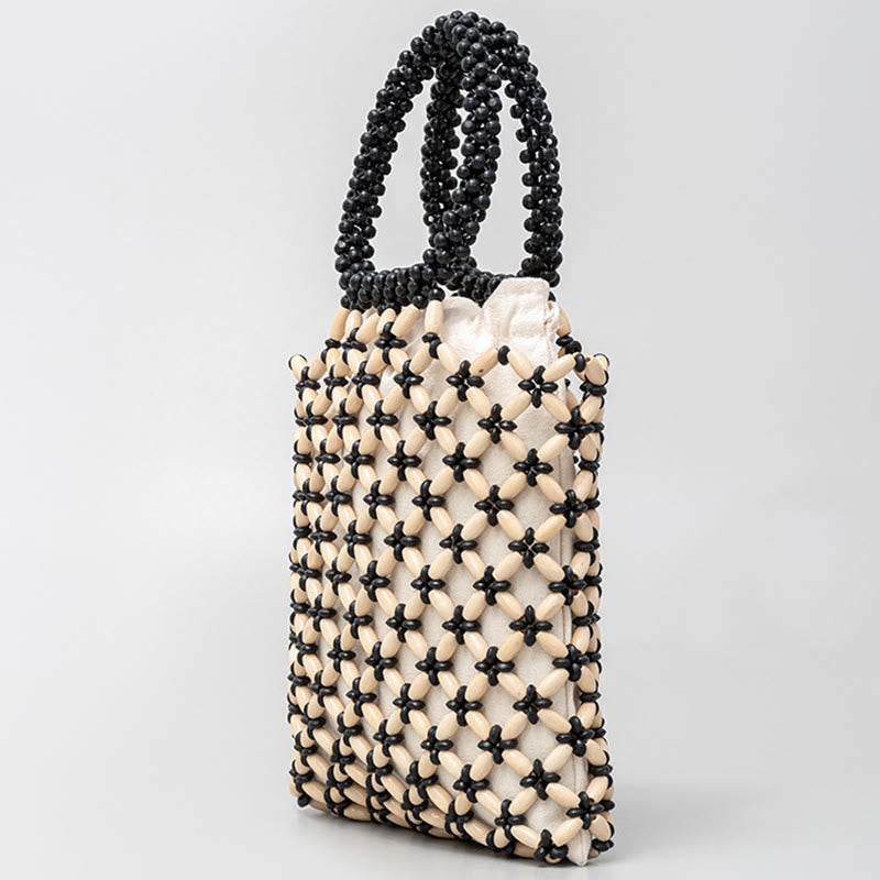 Buddha Stones Hand-woven Lozenge Wooden Beads Handbag - image 1