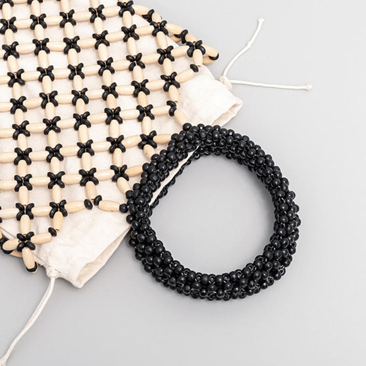 Buddha Stones Hand-woven Lozenge Wooden Beads Handbag - image 4