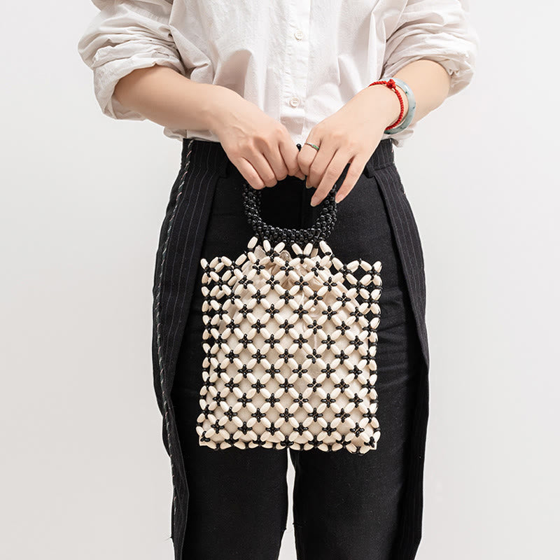 Buddha Stones Hand-woven Lozenge Wooden Beads Handbag - image 7