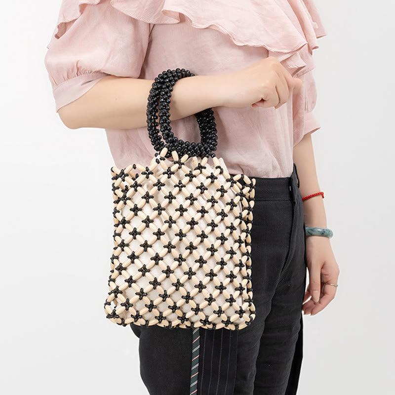 Buddha Stones Hand-woven Lozenge Wooden Beads Handbag - image 5