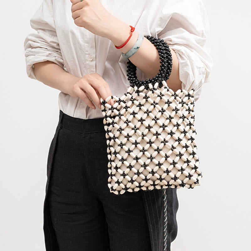 Buddha Stones Hand-woven Lozenge Wooden Beads Handbag - image 9