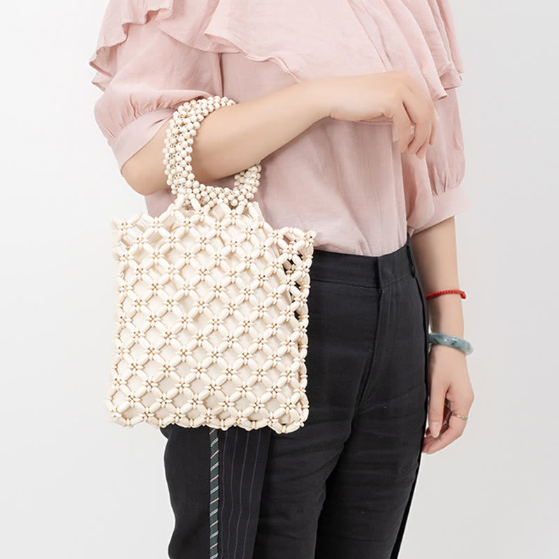 Buddha Stones Hand-woven Lozenge Wooden Beads Handbag - image 16