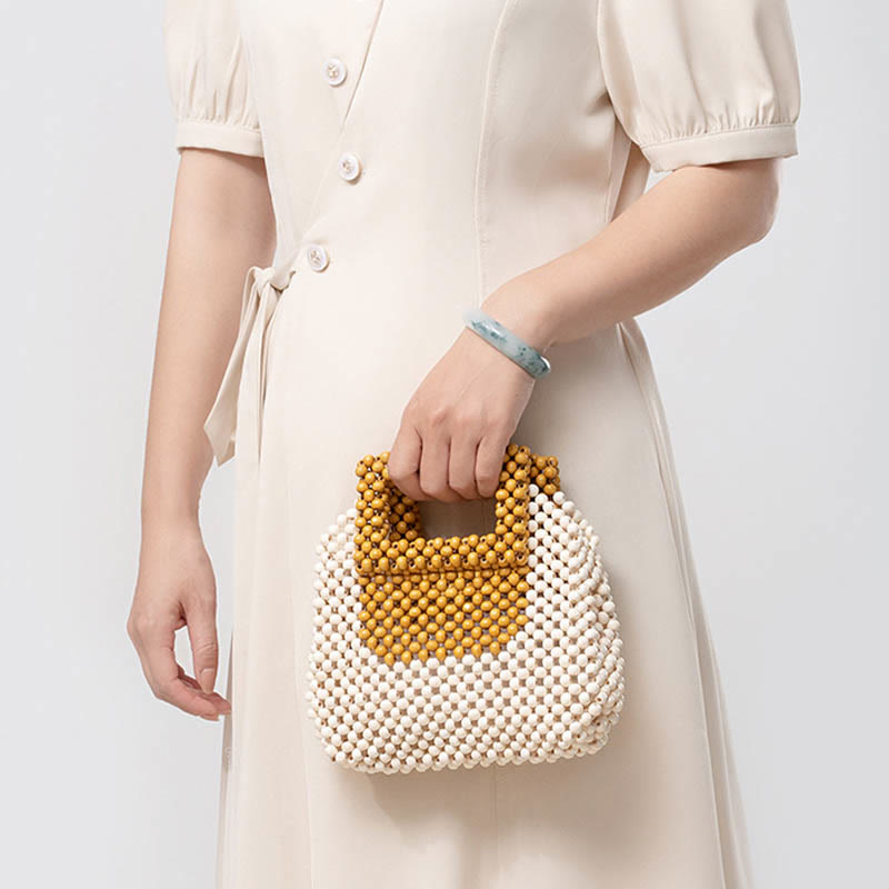 Buddha Stones Hand-woven Wooden Beads Square Tote Handbag - image 7