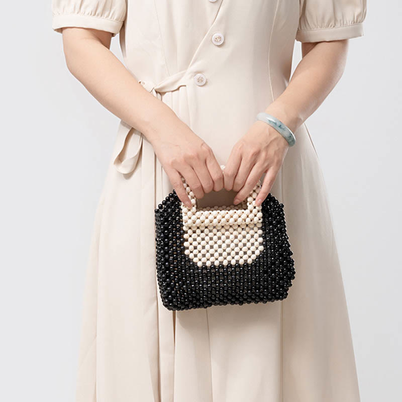 Buddha Stones Hand-woven Wooden Beads Square Tote Handbag - image 10