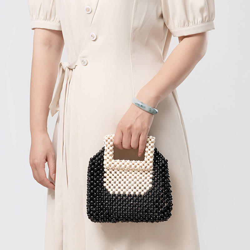 Buddha Stones Hand-woven Wooden Beads Square Tote Handbag - image 11