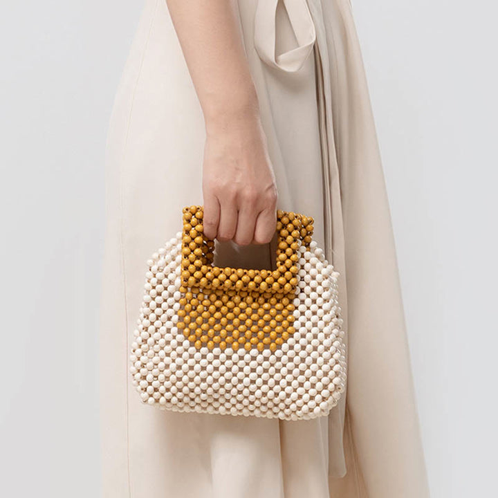 Buddha Stones Hand-woven Wooden Beads Square Tote Handbag - image 6