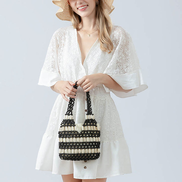 Buddha Stones Hand-woven Round Wooden Beads Shoulder Bag - image 9