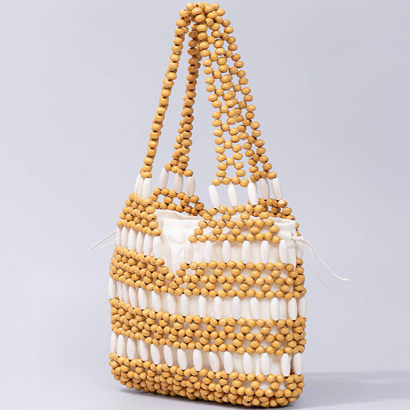 Buddha Stones Hand-woven Round Wooden Beads Shoulder Bag - image 1