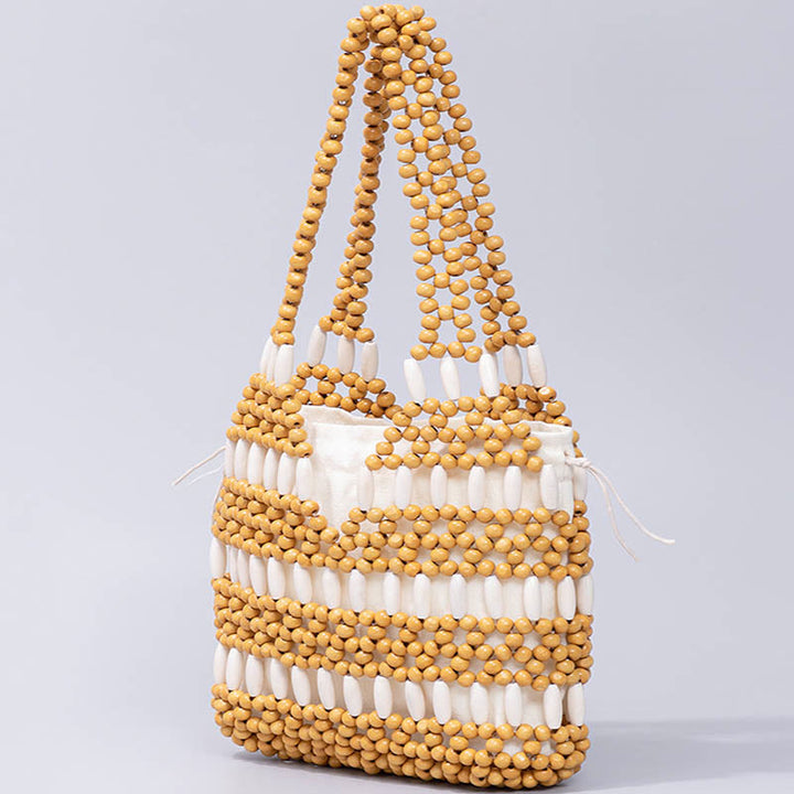 Buddha Stones Hand-woven Round Wooden Beads Shoulder Bag - image 1