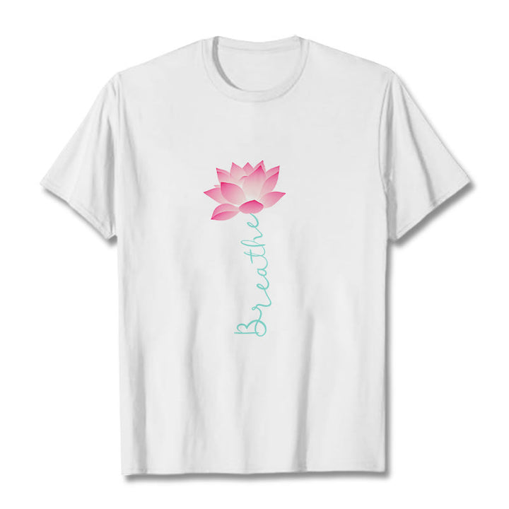 Buddha Stones BREATHE Lotus Tee T-shirt - White - 2XL - image 0