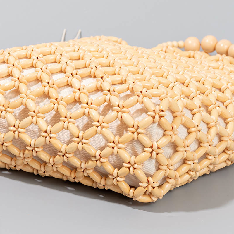 Buddha Stones Hand-woven Fishing Line Braiding Mesh Hollow Wooden Beads Handbag - image 3