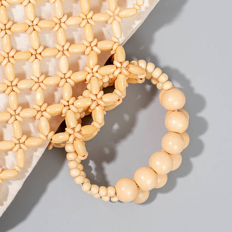 Buddha Stones Hand-woven Fishing Line Braiding Mesh Hollow Wooden Beads Handbag - image 4