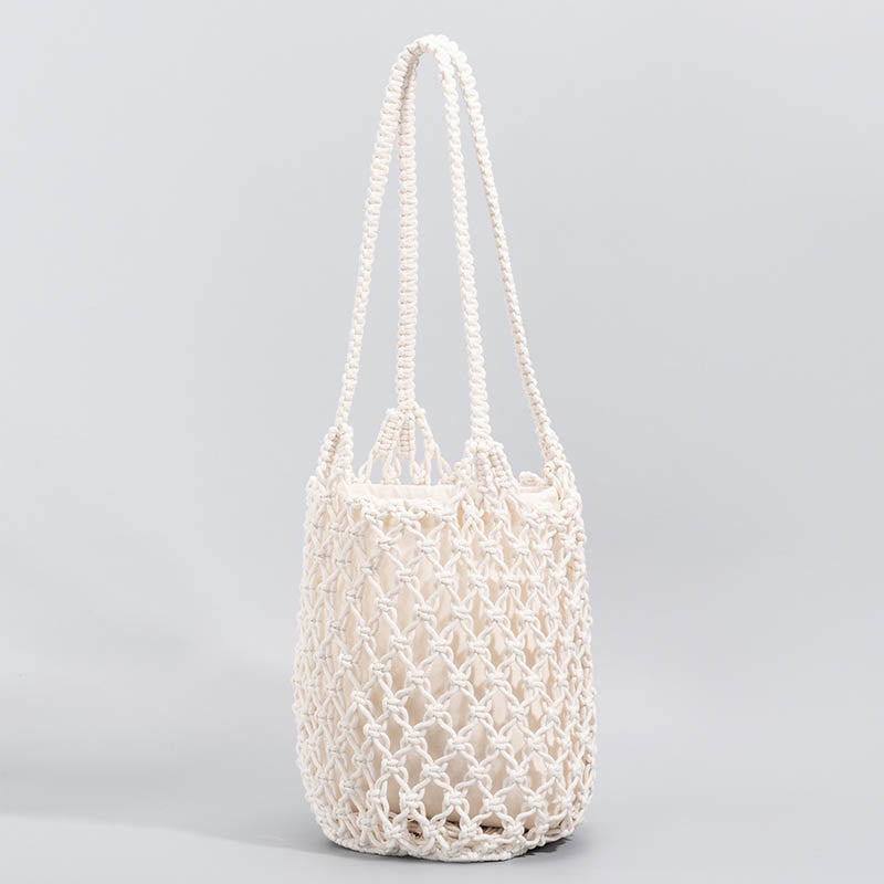 Buddha Stones Hand-woven Cotton Thread Shoulder Bag Handbags - White 23*15*27cm - image 15
