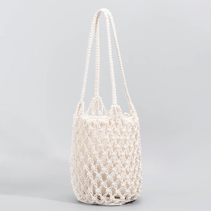 Buddha Stones Hand-woven Cotton Thread Shoulder Bag Handbags - White 23*15*27cm - image 15