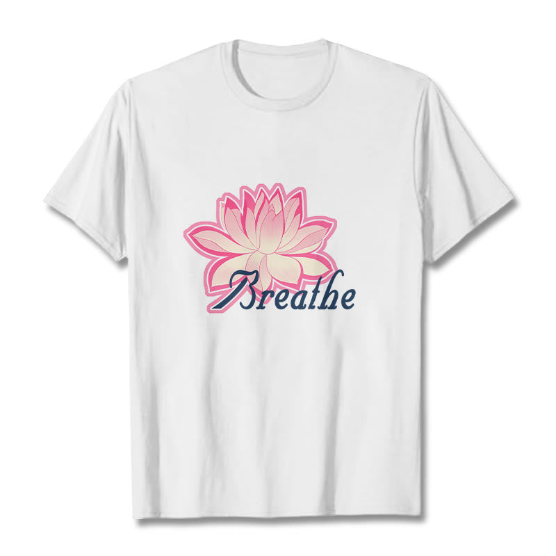 Buddha Stones BREATHE Lotus Flower Tee T-shirt - White - 2XL - image 0
