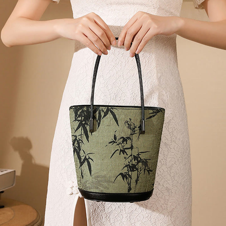 Buddha Stones Green Bamboo Print Vintage Crossbody Bag Handbag - image 2