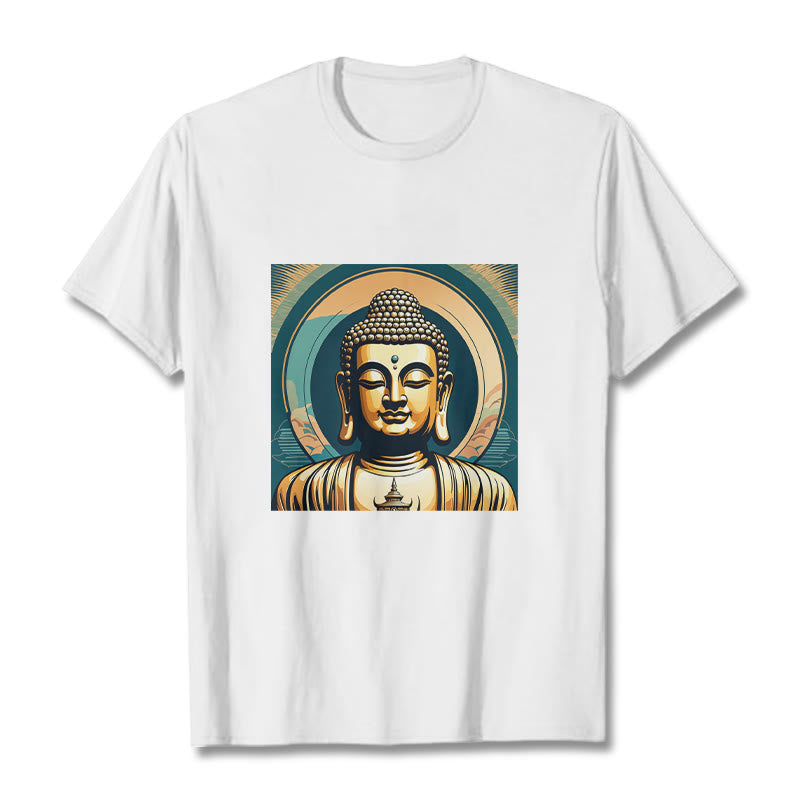 Buddha Stones Aura Golden Buddha Tee T-shirt - White - 2XL - image 4