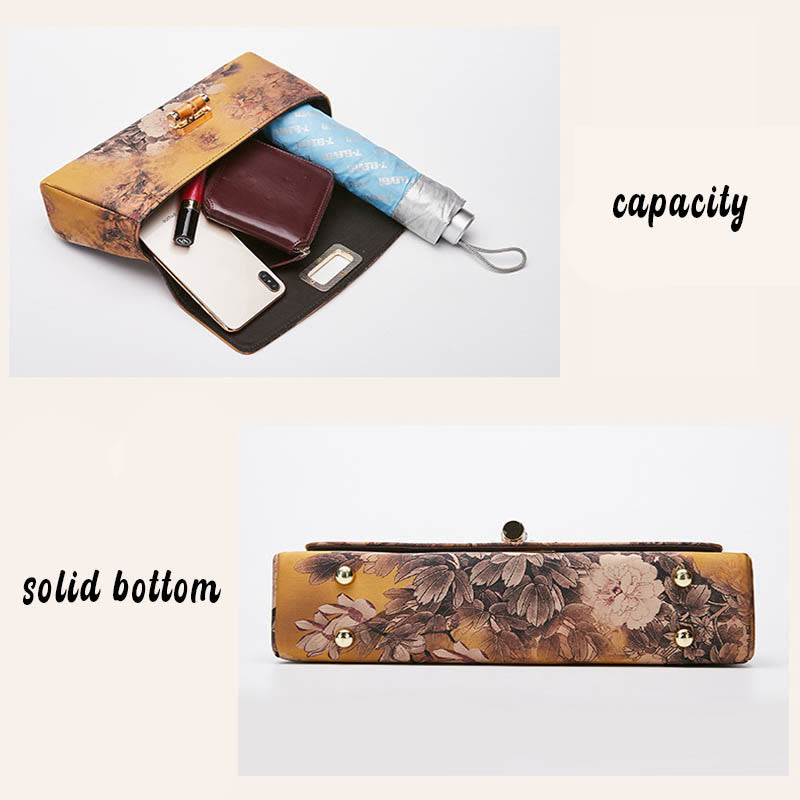 Buddha Stones Flower Pattern Bamboo Handle Metal Chain Crossbody Bag Handbags - image 8
