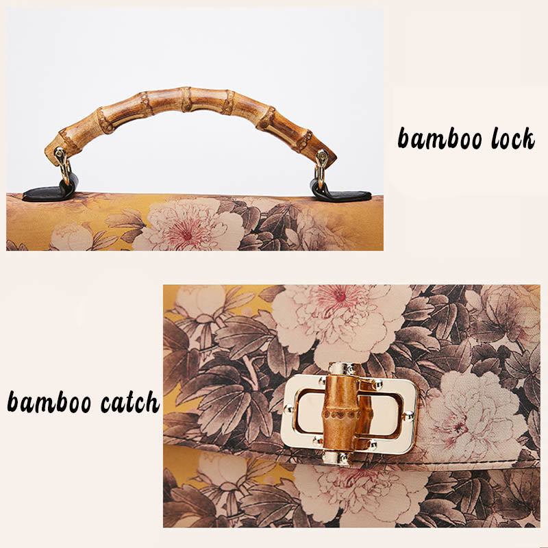 Buddha Stones Flower Pattern Bamboo Handle Metal Chain Crossbody Bag Handbags - image 7