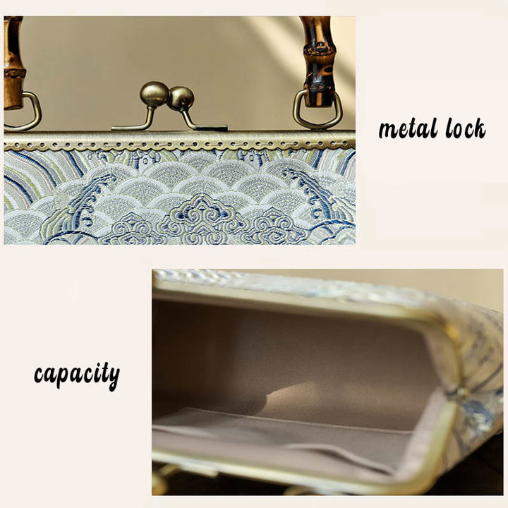 Buddha Stones Silver Lines Bamboo Handle Metal Chain Crossbody Bag Handbags - image 6