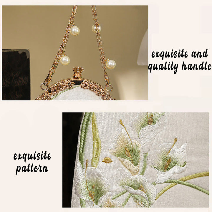 Buddha Stones Calla Embroidery Metal Handle Handbag Crossbody Bag - image 7