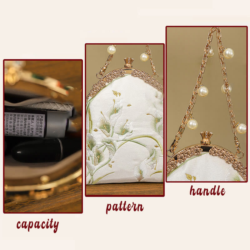 Buddha Stones Calla Embroidery Metal Handle Handbag Crossbody Bag - image 5