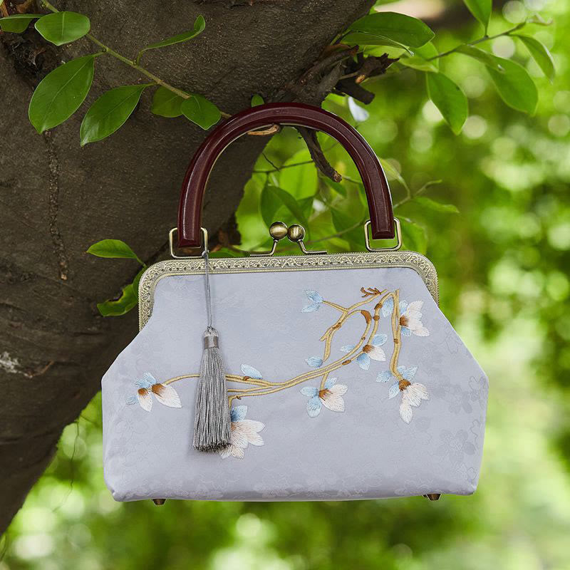 Buddha Stones Flower Embroidery Handbag Crossbody Bag - Light Blue 19*8*28cm - image 3