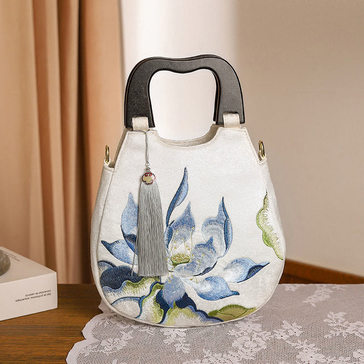 Buddha Stones Lotus Embroidery Handbag Crossbody Bag - image 1