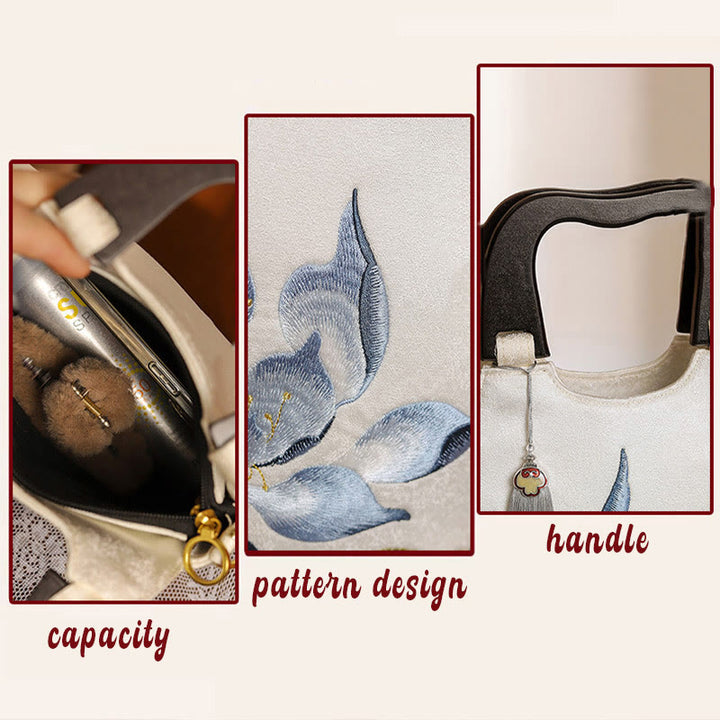 Buddha Stones Lotus Embroidery Handbag Crossbody Bag - image 4