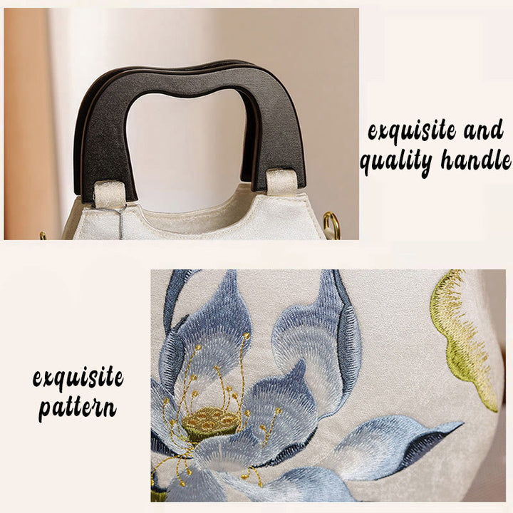 Buddha Stones Lotus Embroidery Handbag Crossbody Bag - image 6