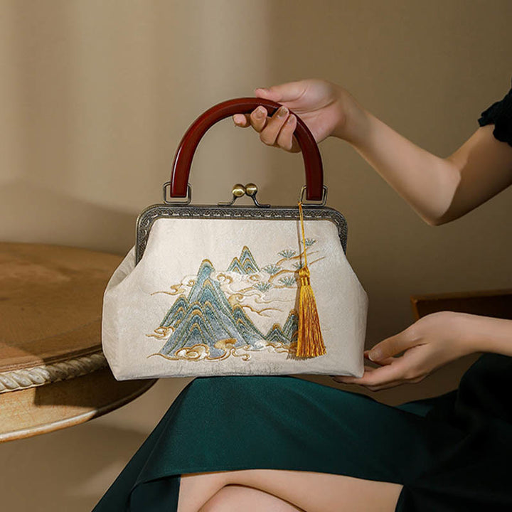 Buddha Stones Landscape Painting Jacquard Handbag Crossbody Bag - Landscape Painting Jacquard 27*8*16cm - image 0